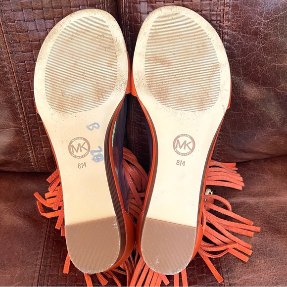 Michael Kors Leather & Ankle Strap & Fringe & Low Wedge Sandals - Picture 7 of 14